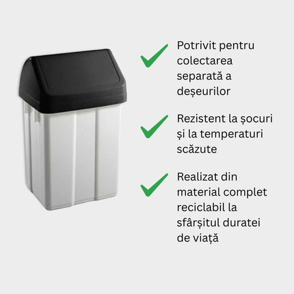 Coș de gunoi Patty 12 L alb cu capac batant negru din polipropilenă copolimer