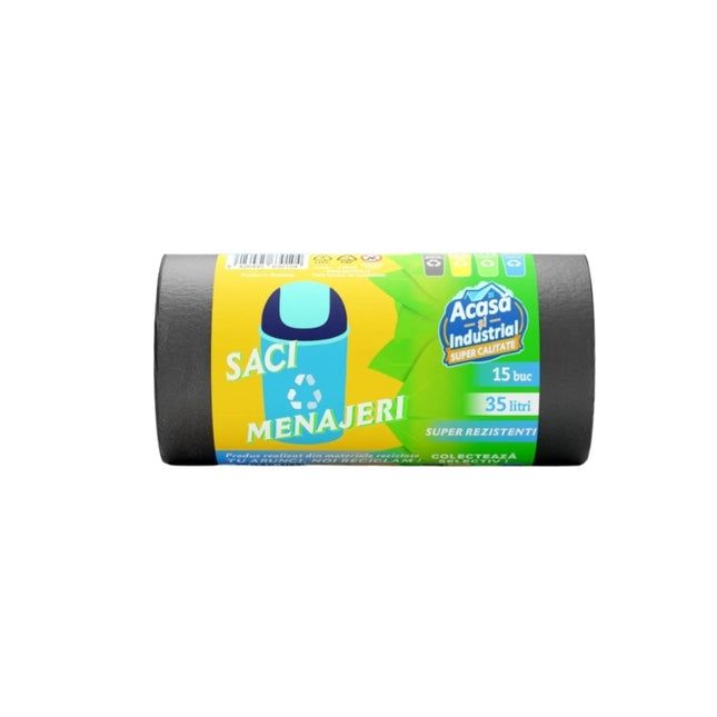 Saci menajeri 35L,  negri, 15buc/rola, 21 microni, RLDPE