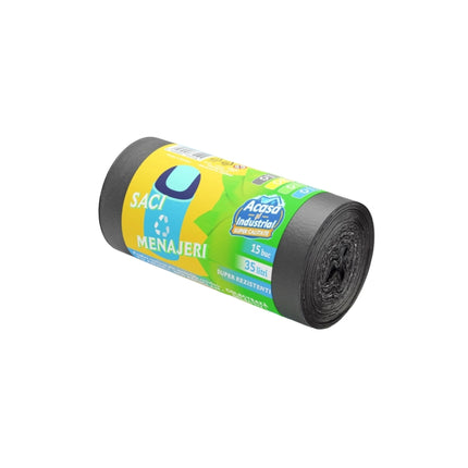 Saci menajeri 35L,  negri, 15buc/rola, 21 microni, RLDPE