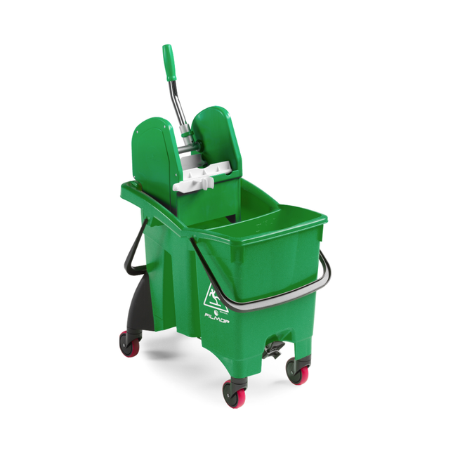 Cărucior profesional Filmop, TWICE, găleată verde 30 L cu două compartimente și storcător – 0012SL2800F